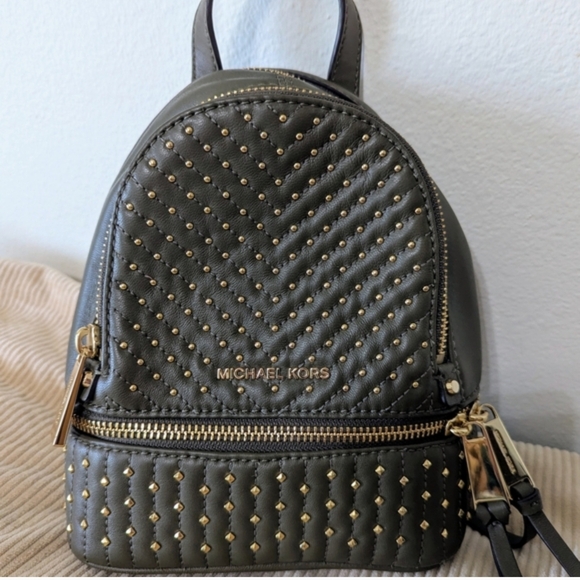Michael Kors Olive and Gold Quilted Backpack - Picture 2 of 7